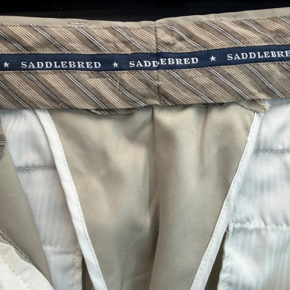 Saddlebred Pleated Dress Pants Mens 40x32 Khaki Tan Cuffed Trousers Office FLAW